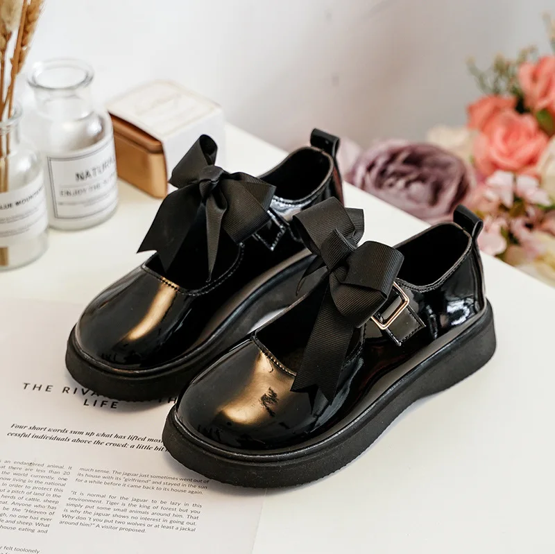 2021 Kids Shoe Girl Leather Shoes For Children Autumn Princess Student Dress Shoes Party Fashion Pearl Bow 3 5 7 8 9 10 12 Year