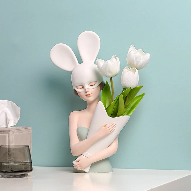 

Modern Bunny Girl Resin Vase Ornaments Coffee Table Flower Arrangement Furnishing Crafts Home room Desktop Figurines Accessories