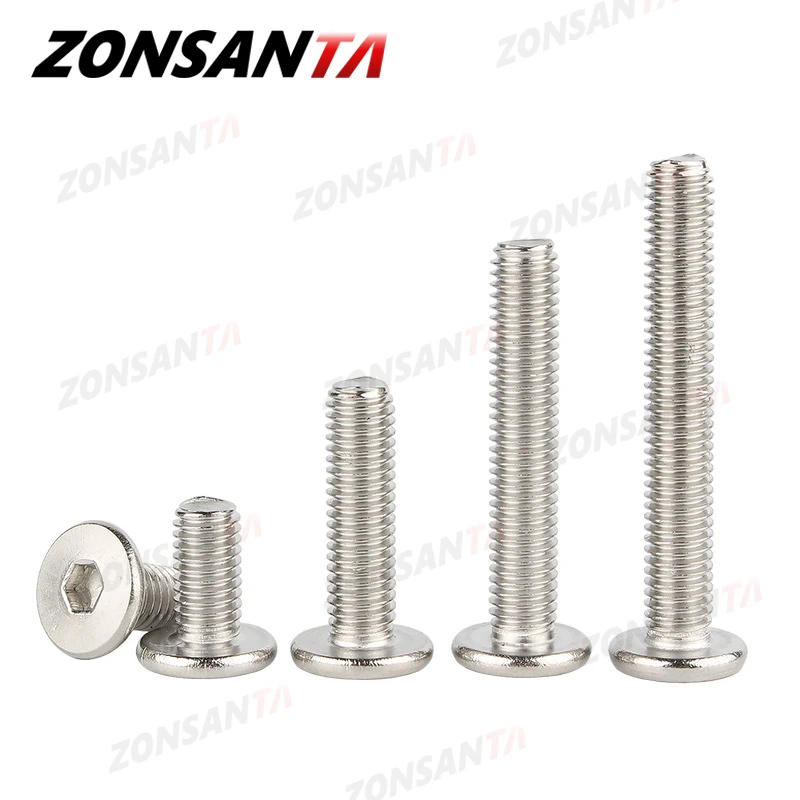 ZONSANTA CM M2 M2.5 M3 M4 M5 M6 M8 A2 304 Stainless Steel Hex Hexagon Socket Ultra Thin Super Flat Wafer Head Screw Car Bolt