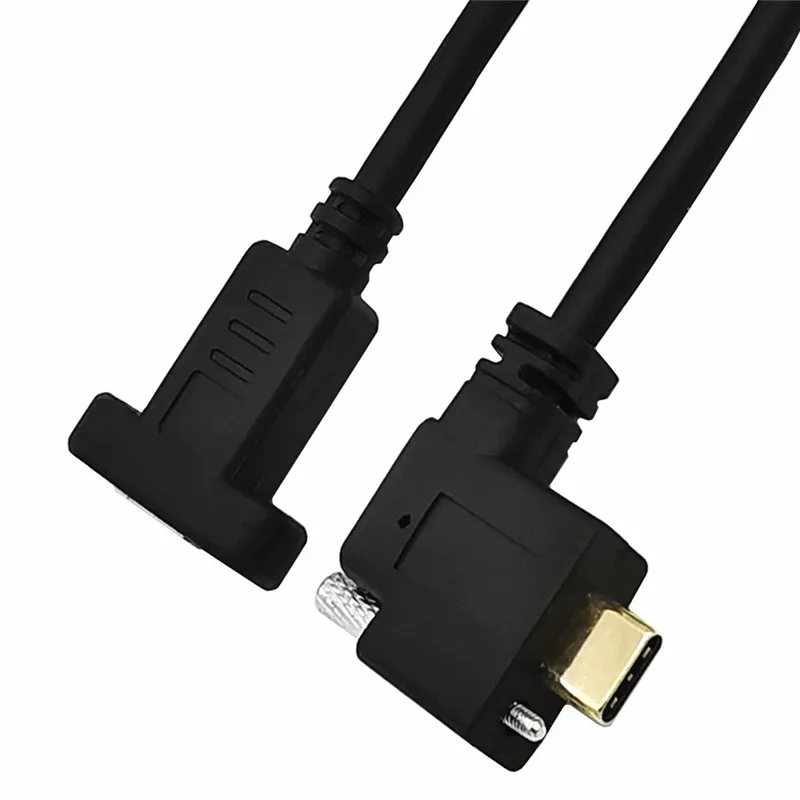 Tornillo de montaje en panel hembra USB 3,1 tipo C a datos macho USB-C de 90 grados arriba, abajo, izquierda y derecha con cable de tornillo 0,3 m 0,6 m 1,0 m