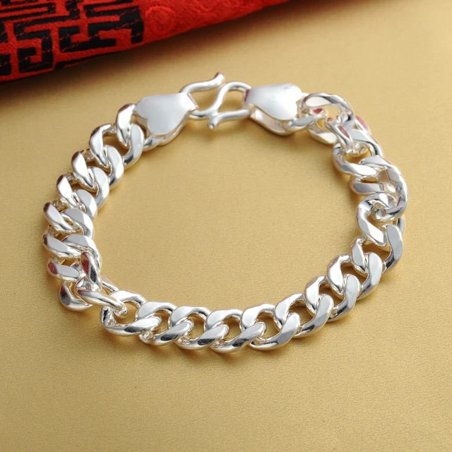 Pure Silver Bracelet Sterling Silver 999 Bracelets Men's Domineering  Personality Solid Curb Link - AliExpress