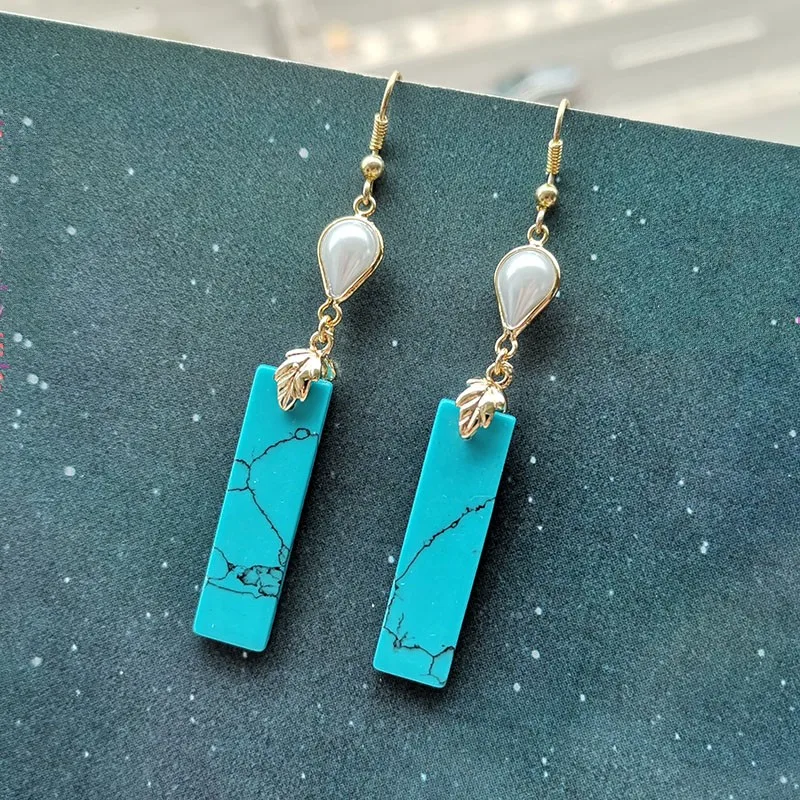 925 sterling silver new temperament personality long turquoise earrings