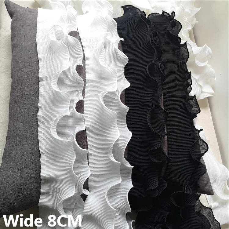 

8CM Wide White Black Double Layers 3d Pleated Chiffon Guipure Lace Edge Ruffle Trim Fringe Ribbon Wedding Dress Sewing Supplies