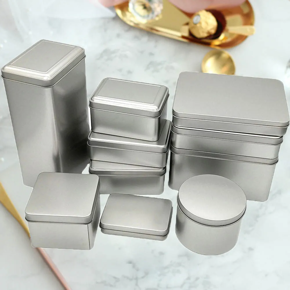 New Square Tin Storage Boxes Small Metal Storage Box Silver Jewelry Keys Coins Metal Box Tin Wedding Candy Storage Tin Can