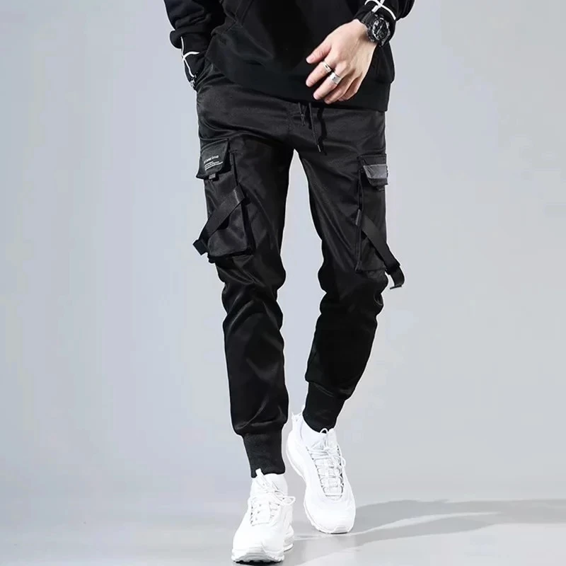 Pantalones Cargo con cintas para hombre, ropa de calle informal, Hip Hop, con bolsillos, Harajuku, a la moda, 2024