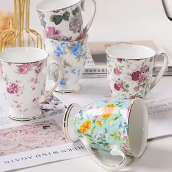 300ml Creative Flower Ceramic Mugs With Handle Floral Mugs Porcelain Bone China Tea Mug Coffee Cups Large Coffee Mugs Home Decor