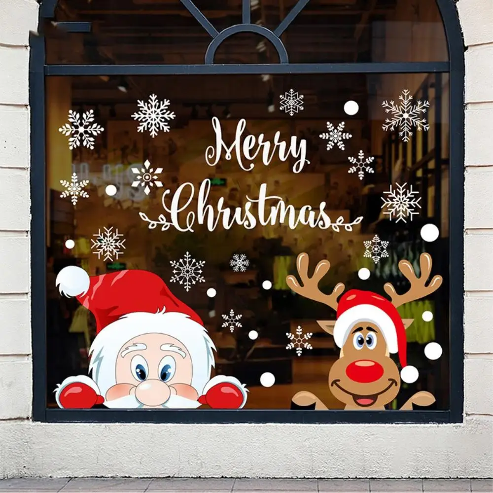 Merry Christmas Decorations 2021 Wall stickers Santa Claus Deer Xmas Tree Frozens Snowflake Window Doors Stickers Ornaments