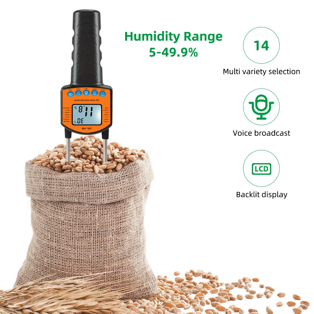 Humidimètre numérique pour grains JGL-188, testeur de teneur en eau et de température pour le stockage des grains, coton, soja, 0.1%, haute précision