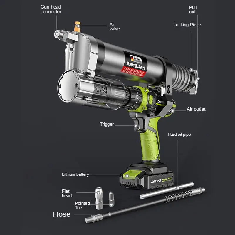 Nosel Pistol Pelumas Listrik 2 In 1 25VF Dimodifikasi untuk Bor Listrik Baterai Lithium Otomatis Penuh Ekskavator Tegangan Tinggi