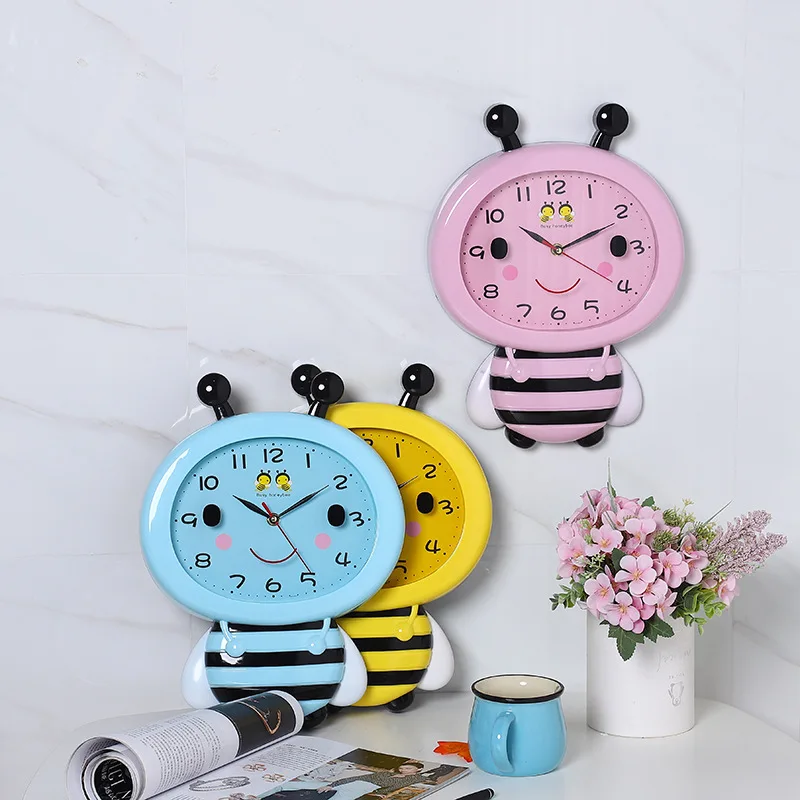 Bee Shape Wall Clock Vintage bee Bell Timer Living Room Pendulum Clock Crafts Art Watch Clock Home Decor 1PC