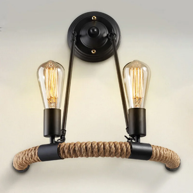 

modern Retro Industrial wind wall light Double head Iron hemp rope Bedside wall lamp Aisle/corridor E27 Living room lights