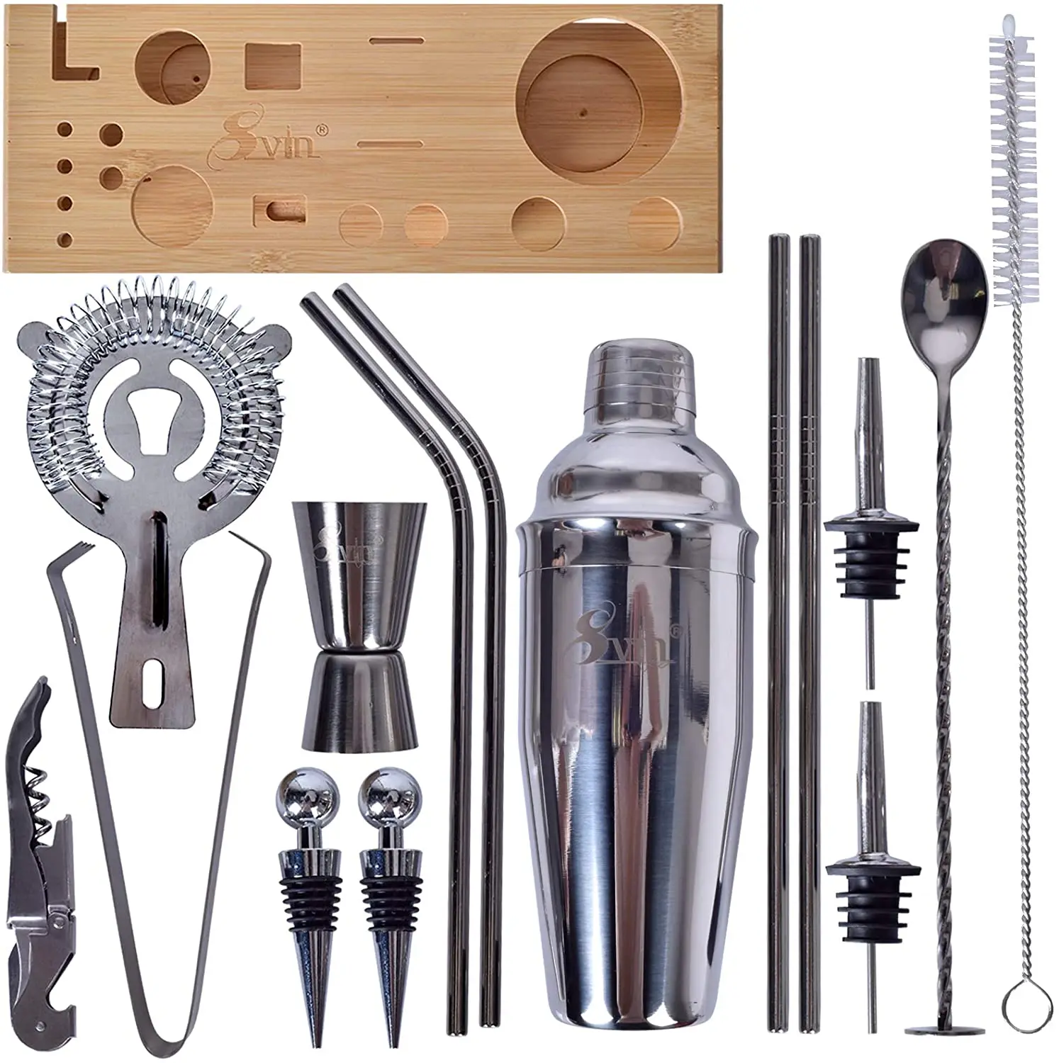 Bartender Kit 20 Piece Bar Tool Set with Bamboo Stand  Cocktail Shaker Set Stainless Steel Bar Tools for Drink