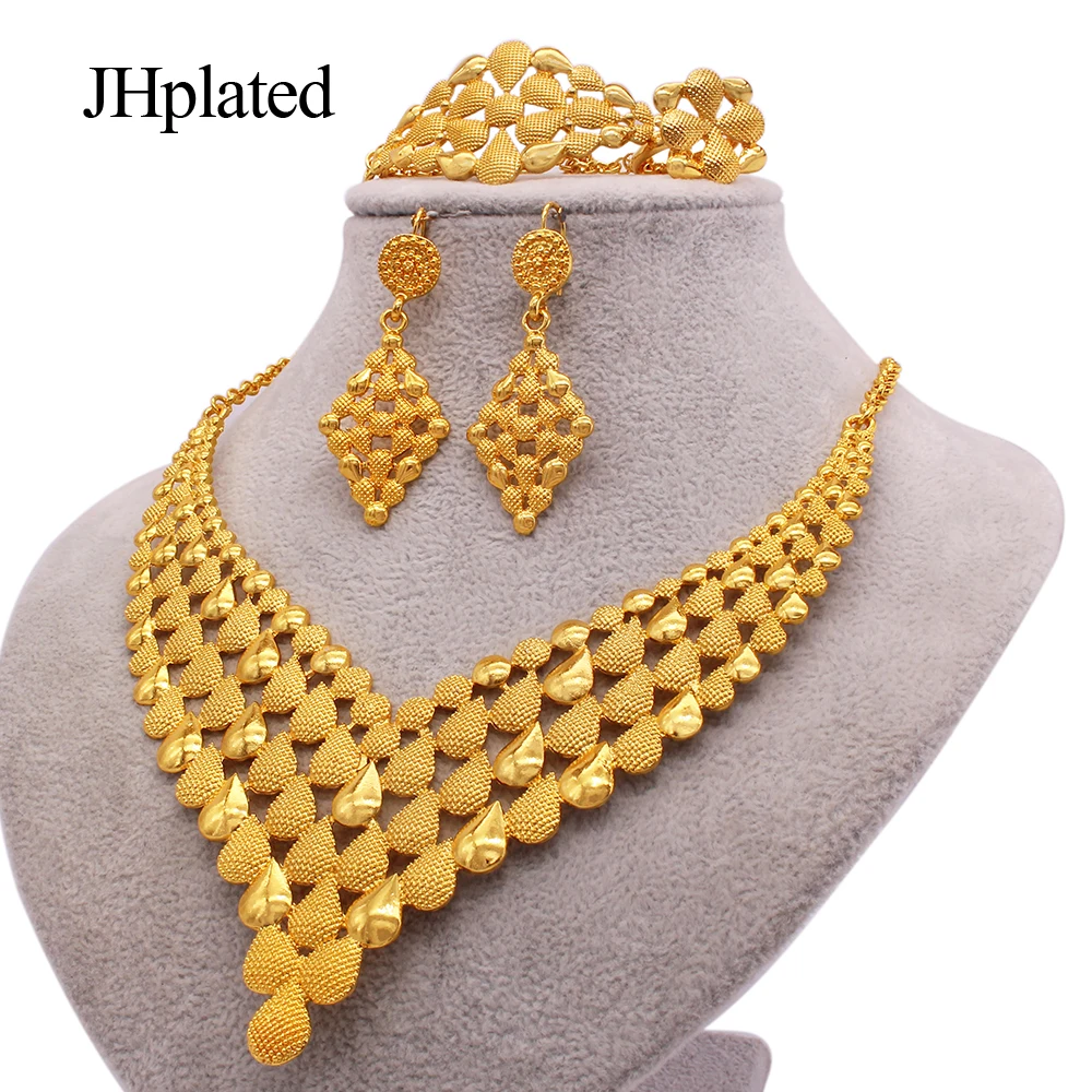 Dubai luxury Gold plated imitation Fine necklaces earrings bracelets jewelry sets bridal gifts ring jewellery sets for women