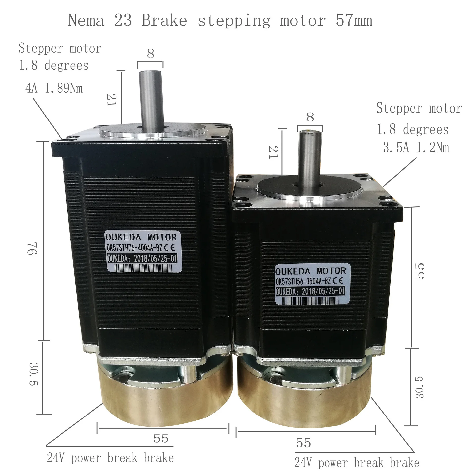 Imagem -04 - Motor Deslizante Mais 24v Desligar a Função de Travamento Automático do Freio 57 mm 76 mm 1.8 ° 4a 1.89n. m Stepping Motor com Eixo de mm Nema23 57