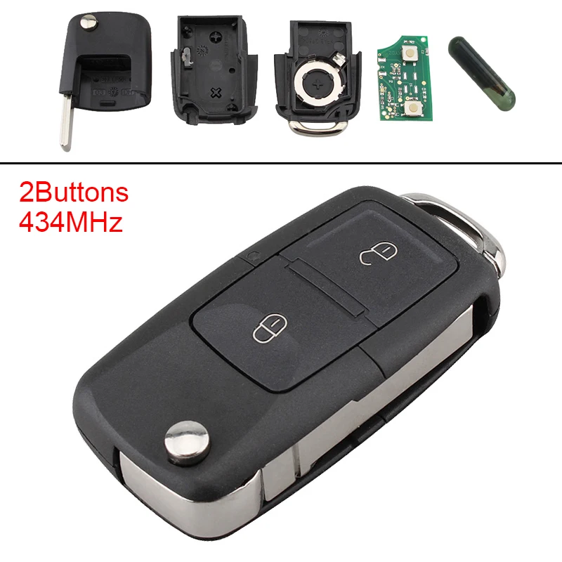 Mando a distancia sin llave para coche, 2 botones, sin cortar, con Chip ID48, apto para VW Beetle Bora Passat Polo Transporter T5 2002-2010