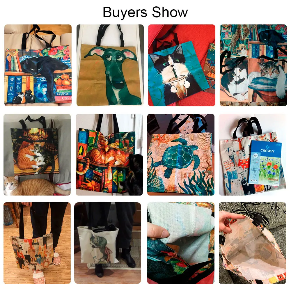 Custom Creative Cat Oil Painting Print Tote Bag For Women Lady Casual Handbags Shoulder For Traveling School Shopping Bags