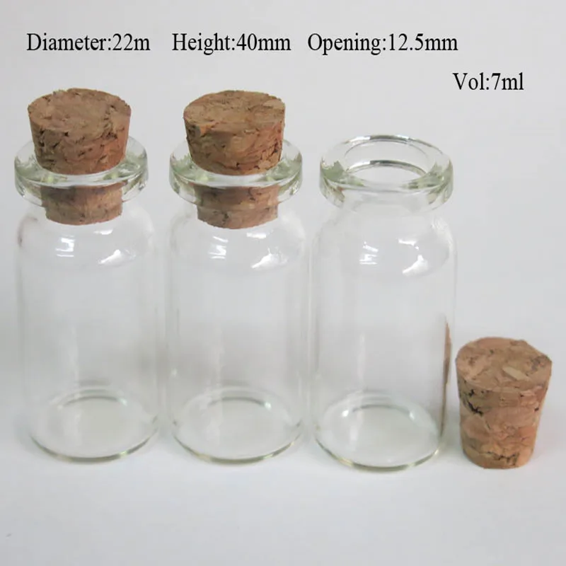 

1000 x 7ml Clear Glass Bottle with Wood Cork 7cc Small Transparent Sample Container Cork Stopper Glass Vials Wishing Bottle