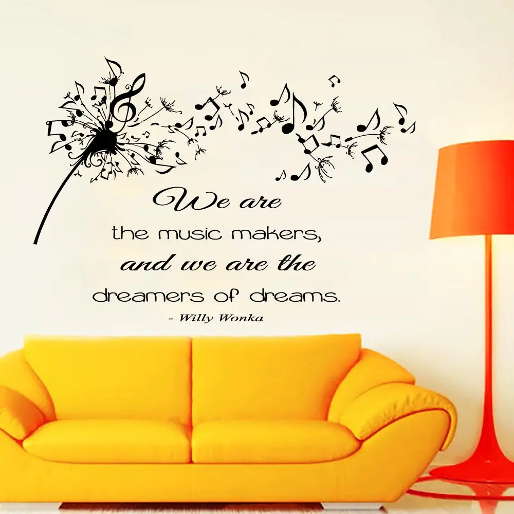 Dandelion Music Lovers Notes Wall Decal Quote We Are The Music Makers Vinyl Wall Sticker Removable Bedroom Decor Wallpaper Z277