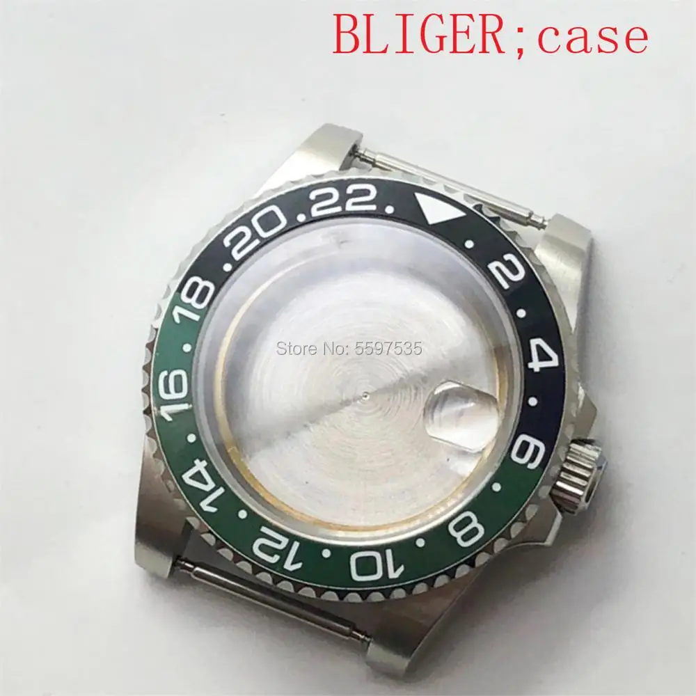 40 مللي متر عالي الجودة غلاف ياقوت زجاجي دوار أسود أخضر الحافة يناسب NH35 NH36 PT5000 ETA2824 2836 DG 3804 Miyota8215 حركة