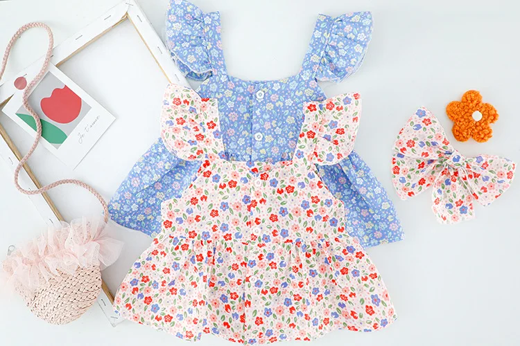 2021 الوليد طفلة ملابس الصيف مجموعات ملابس الأزهار الرافعة قميص القوس الدنيم السراويل دعوى ل 1 سنة طفلة عيد ميلاد مجموعات #6