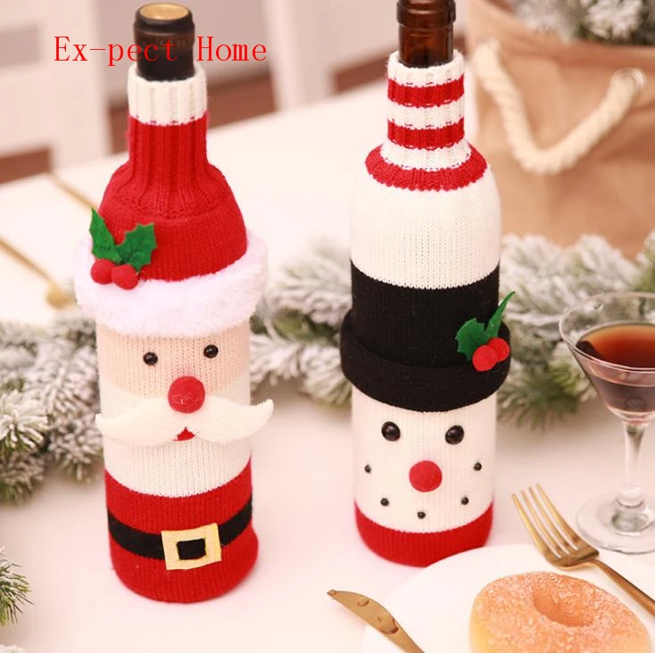 

Christmas Red Wine Bottle Bag Elastic Knitted Polyester Christmas Decorations Wine Bottles Bags