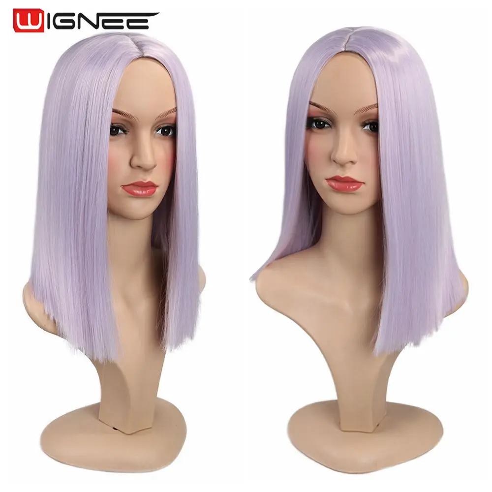 Wignee Synthetische Perücke Mittelteil Kurz Gerade Haar Reine Licht Lila für Frauen Hohe Temperatur Täglichen/Partei/Cosplay haar Perücken