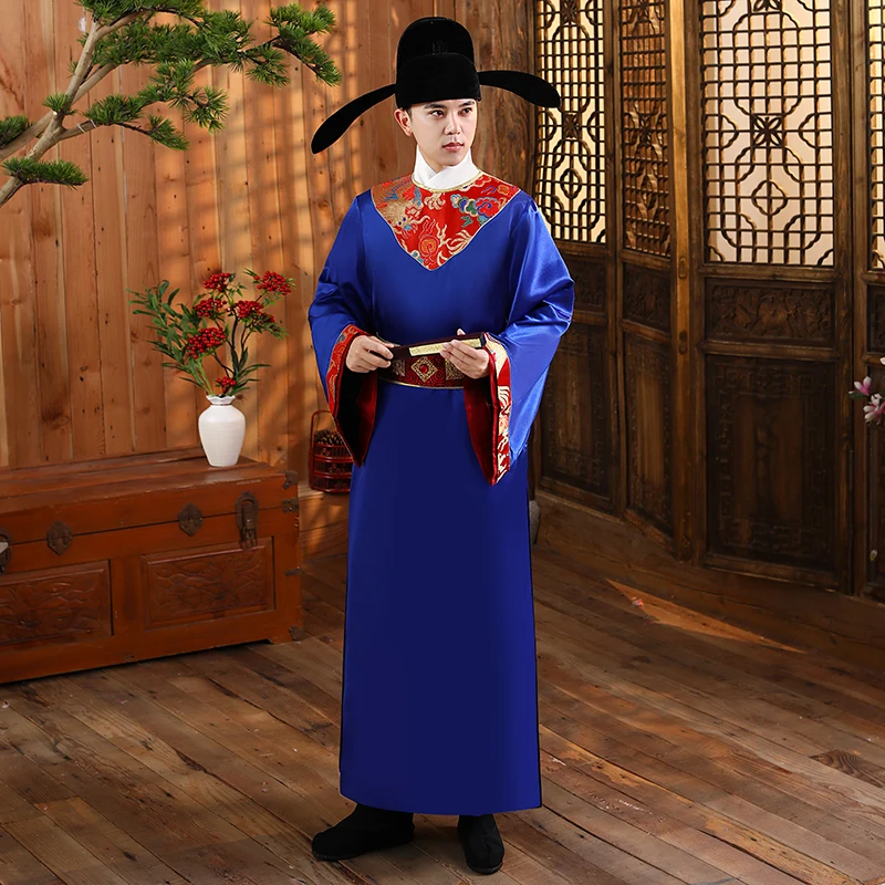 Chinese Ancient Costume Hanfu male Traditional Clothing Song Dynasty Adult blue Robe Men TV Film cosplay stage wear show