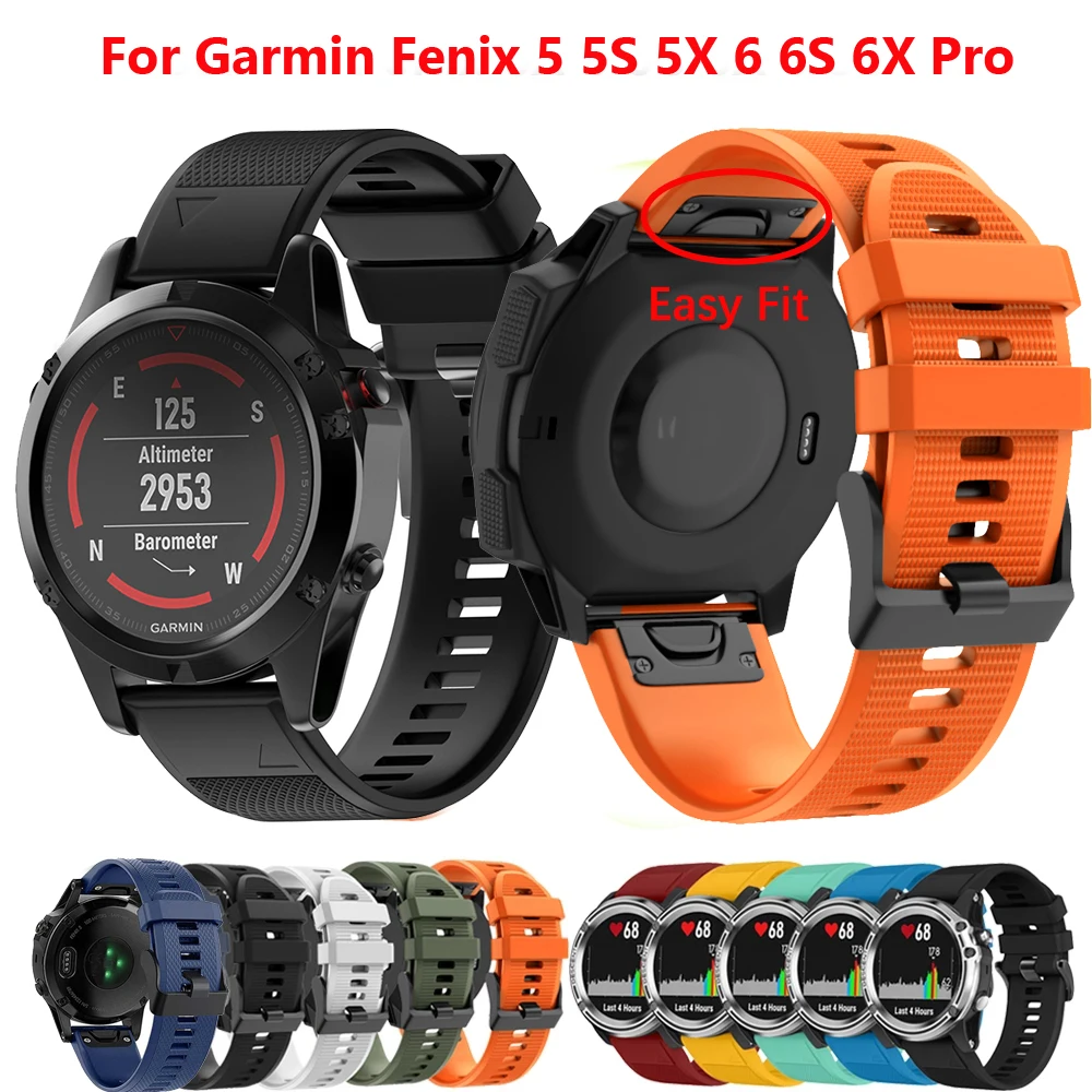 20 22 26 มม.สายนาฬิกาซิลิโคนสําหรับ Garmin Fenix 7 7S 7X 6X 6 6SPro 5X5 3HR สายรัดข้อมือ EasyFit QUICK RELEASE Fenix5 สร้อยข้อมือ