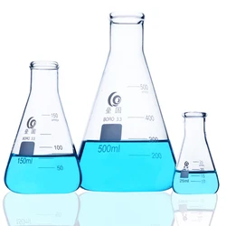 Flcopropriété erlenmeyer en verre à petite bouche droite, d'extraction conique, d'extraction triangulaire en verre pour laboratoire, 50-2000ml, 1 pièce par lot