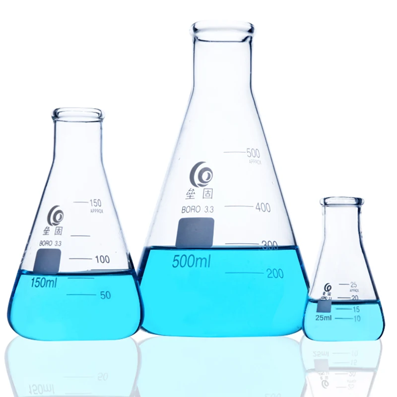 1 sztuk/partia 50-2000 ml proste małe usta szklana kolba Erlenmeyera, kolba stożkowa, szklana kolba trójkątna do laboratorium