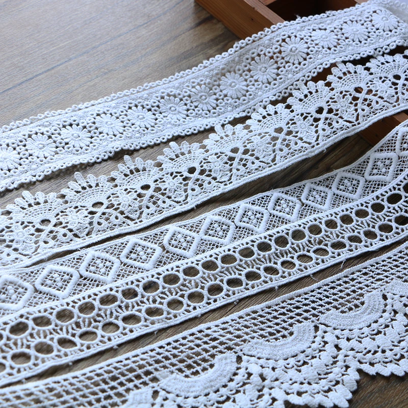 NEW Cotton Embroidered White Beige flower lace fabric Wide sewing DIY trim applique Ribbon cord collar dress guipure decorS65