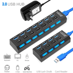 Hub USB 3 0 5Gbps puerto USB de alta velocidad HUB adaptador de corriente divisor USB 4/7 USB multipuerto interruptor expansor múltiple para PC portátil