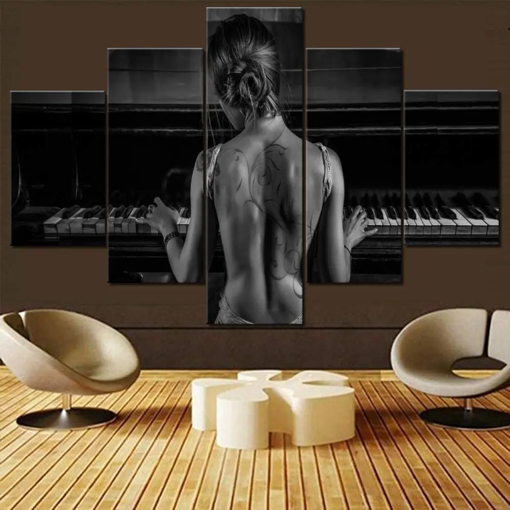Unframed 5Pcs Musical Instruments Guitar Piano Keys Audio Equipment Canvas HD Posters Wall Art Pictures HD Paintings Home Decor
