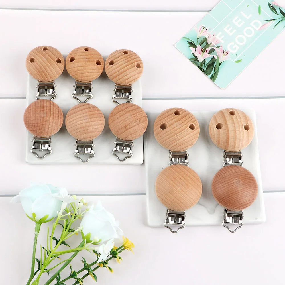 Kovict 5Pcs Baby Pacifier Clips Wooden Metal Round Animal Modelling Pacifier Holder Baby DIY Components For Jewelry Making