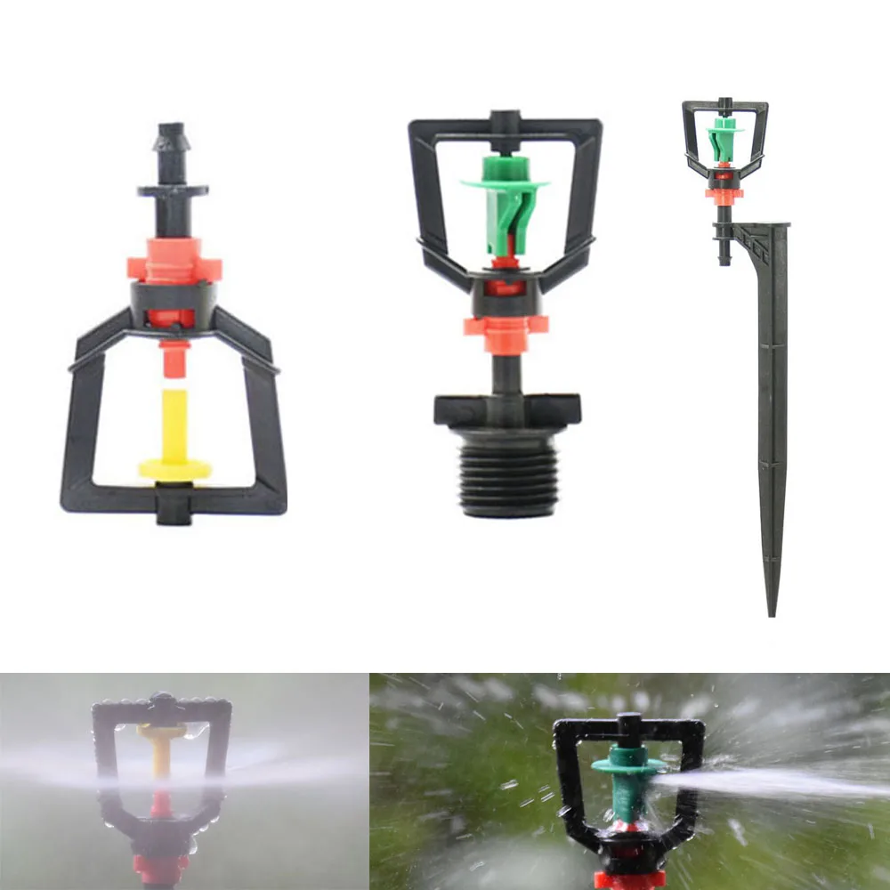 5Pcs 360 Degrees Rotating Sprinkler Refraction Mist Nozzle With Nozzle Holder 1/2 Thread Barb Connector Watering Irrigation