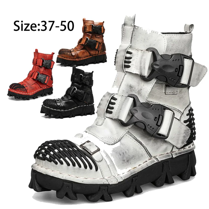 Motorcycle Genuine Leather Skull Boots Punk Riding Motocross Botas Motorboats Shoes Motorbike Racing Career Speed Boots Gray50