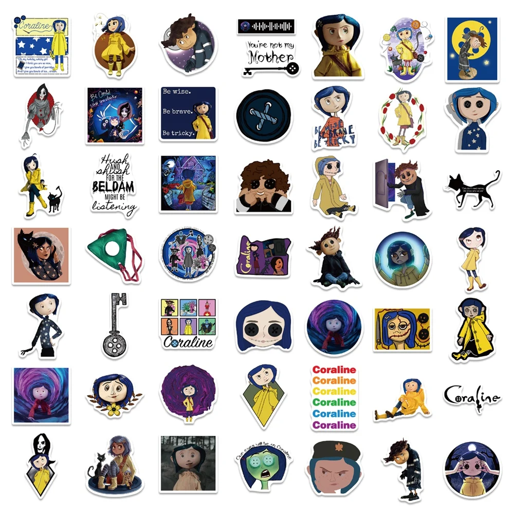 50/100Pcs Horror Movie Coraline & the Secret Door Stickers for Luggage Laptop Skateboard Computer Guitar Car Decor