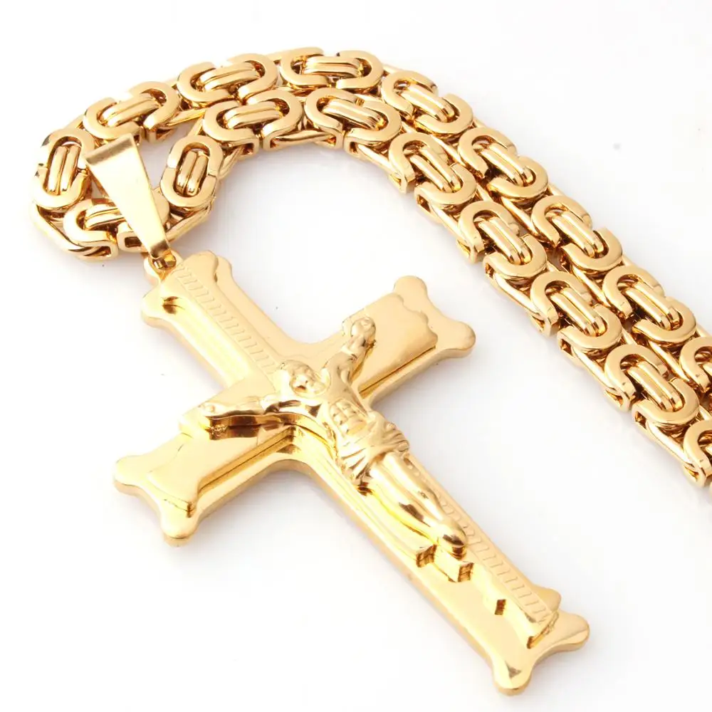 6mm Byzantine Chain Necklace Golden Pendant Stainless Steel Men Necklaces 18