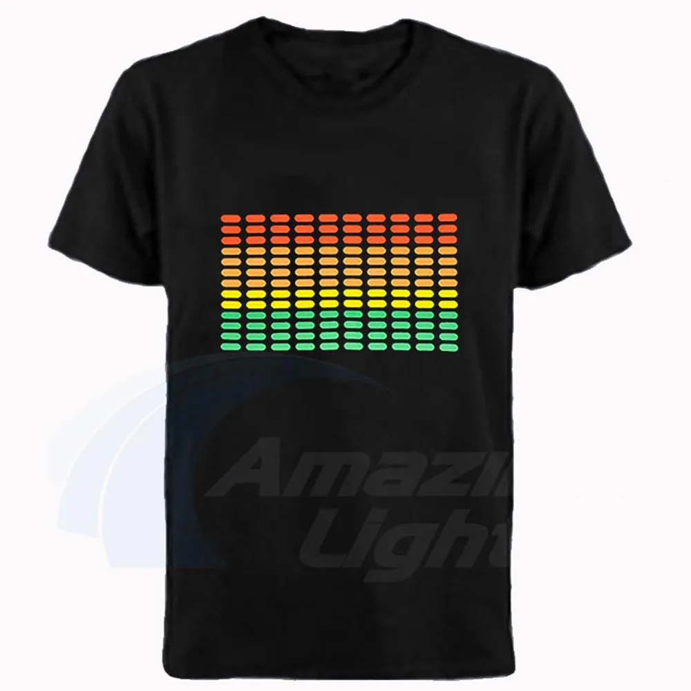 Hot Sale Sound Active Equalizer El T Shirt Equalizer Light Up Down Led T Shirt Flashing Music Activated Led T-shirt