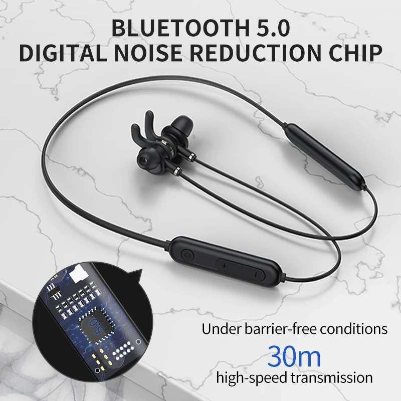 ANC ชุดหูฟังไร้สาย Bluetooth 5.0ลดเสียงรบกวนคอแม่เหล็ก-ติดตั้งในพร้อมชุดหูฟังไมโครโฟน