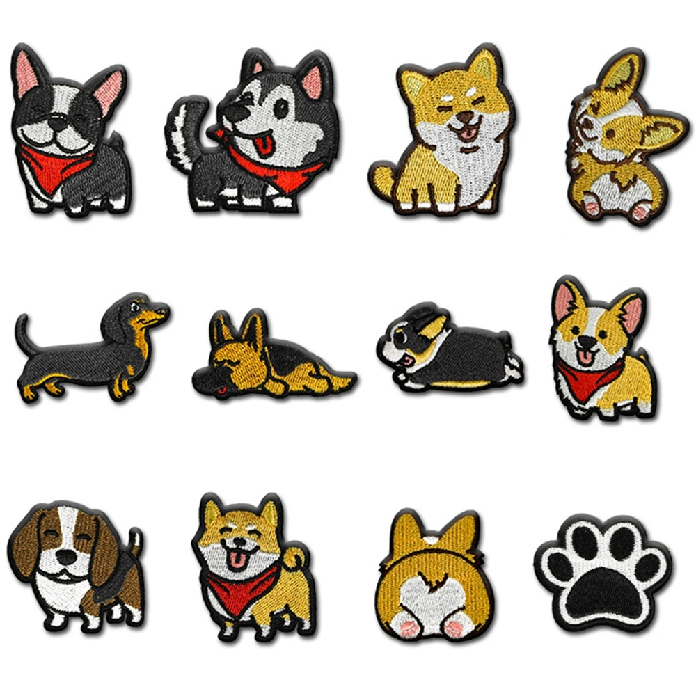 DIY Clothes Embroidery Corgi / Dachshund/ Husky Patch Embroidery Patches For Clothing Cute Dog Animal Iron-On Patches On Clothes