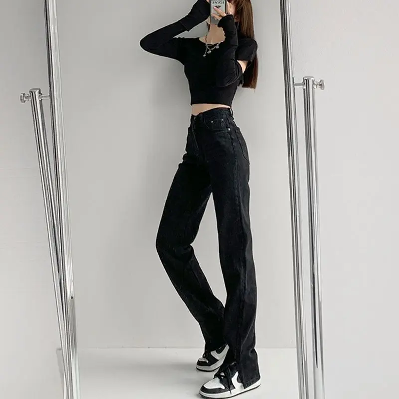 Women\'s Jeans Spring Streetwear High Waist Jeans Wide Leg Long Pants Vintage Femme Casual Baggy Straight Mom Denim Trouser