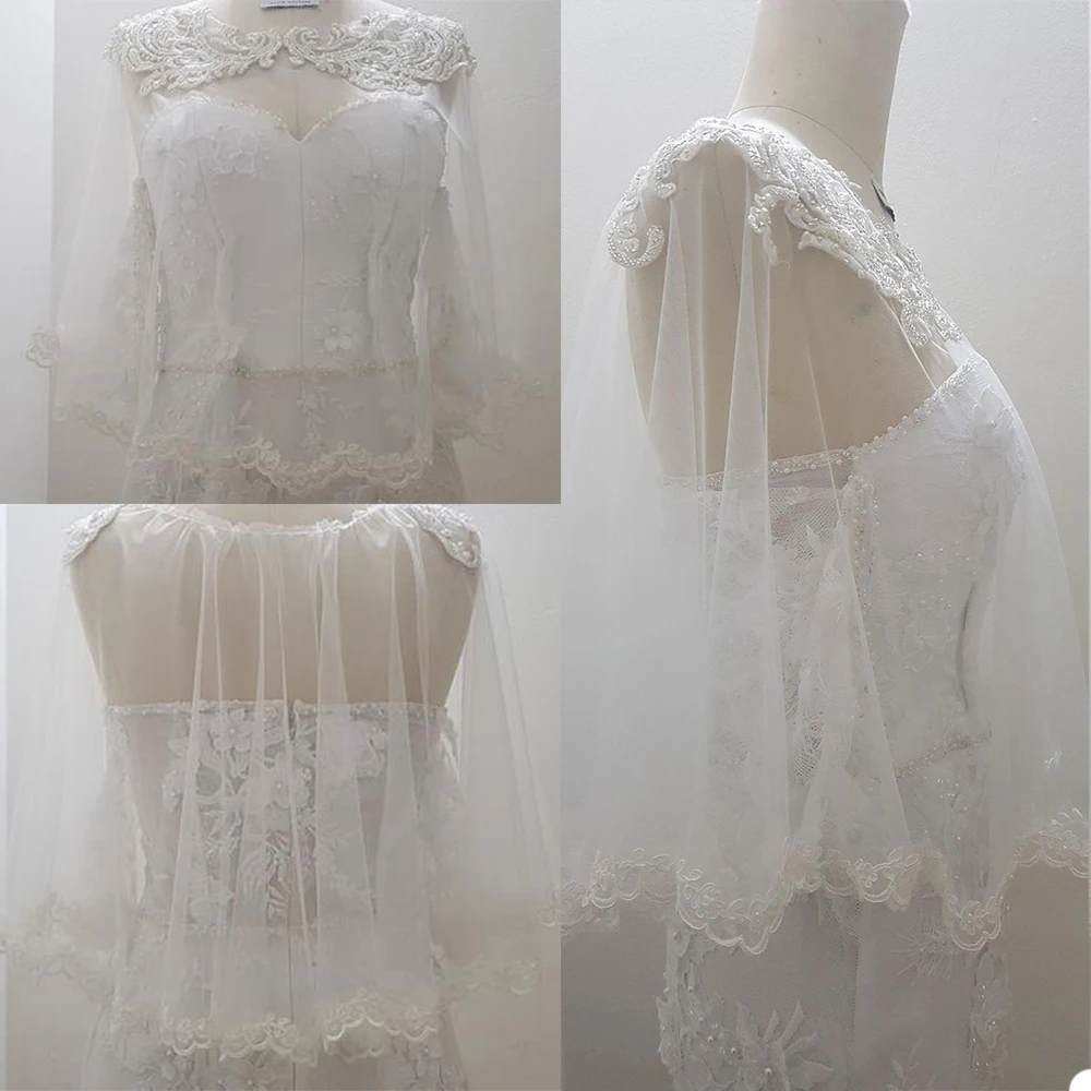 

2020 New Wedding Jacket Beads Appliques Lace White Ivory See Through Bridal Bolero Jackets Long Sleeve Top Wedding Wrap