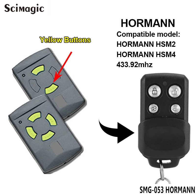 

HORMANN HSM2 HSM4 Garage Remote Control 433.92MHz HORMANN Yellow Button Key