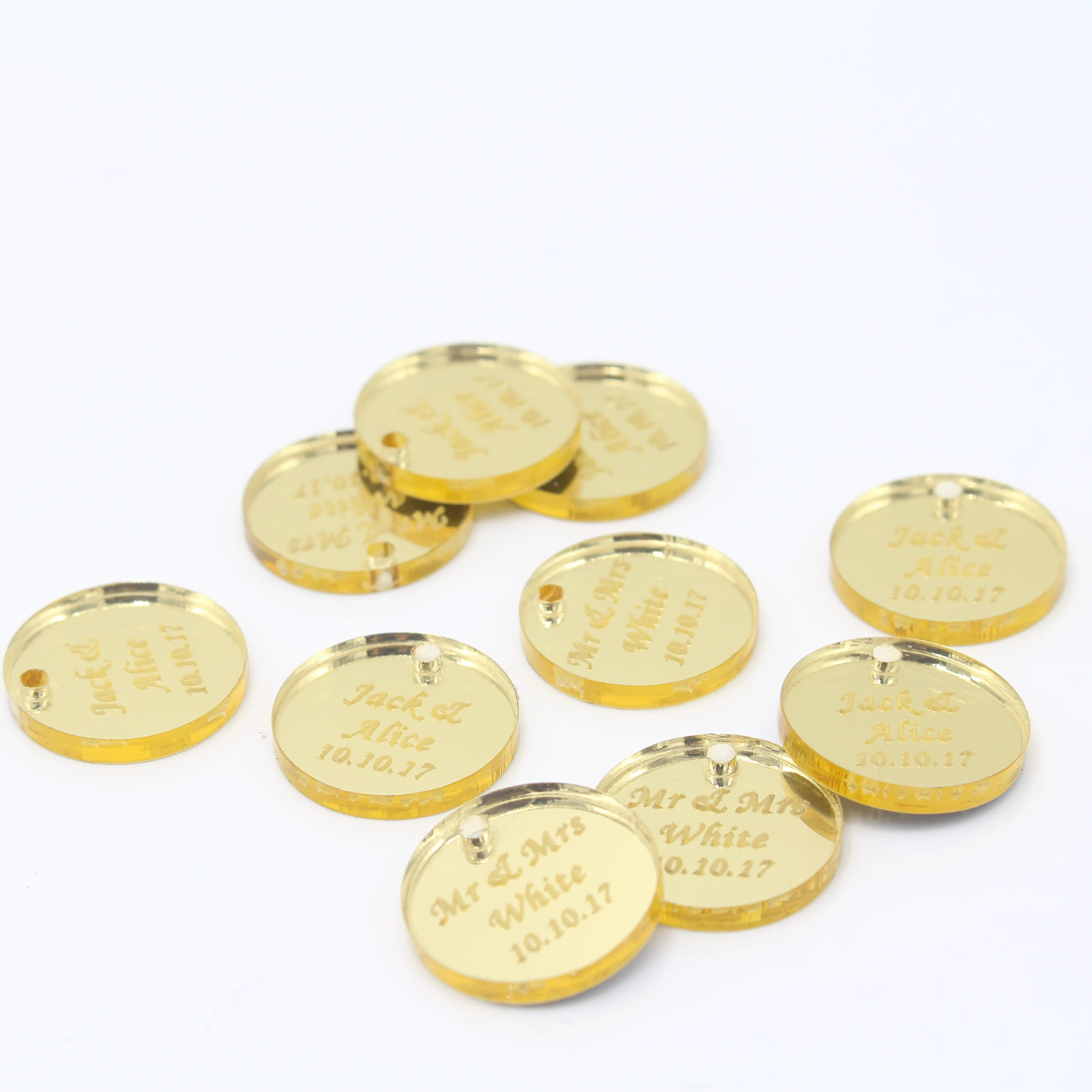 50 Pcs Personalized Engraved Round Gold/silver Labels Custom Name Ribbon Decoration Rustic Wedding Party Baby Shower Gift Tags