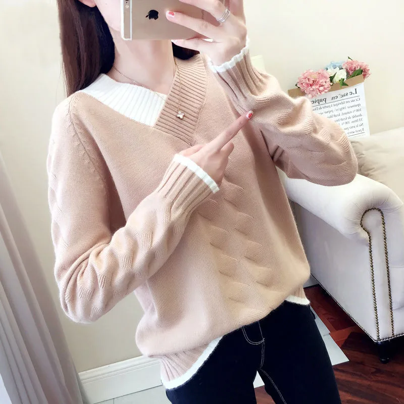 Women\'s Sweaters Knitting Pullover 2022 New Autumn Winter Casual Loose Striped V-neck Knitted Sweater Female Pullovers Tops