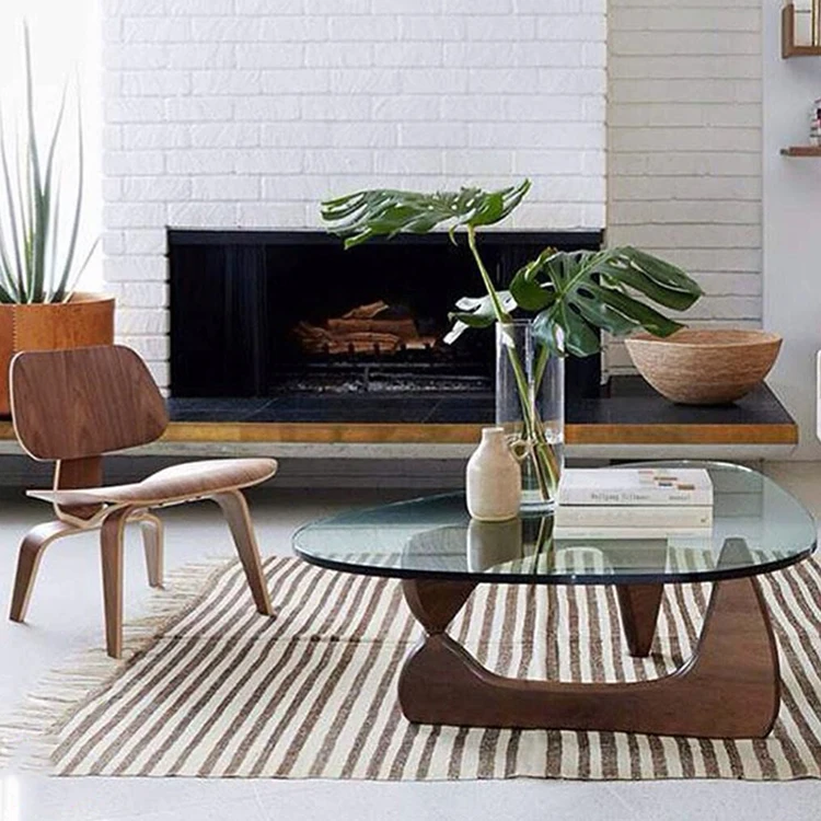 Popular Coffee table creative glass living room solid wood triangle shaped wooden small apartment modern tea table