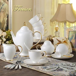 Grace Bone China Coffee Set White Gold Porcelain Tea Set Advanced Pot Cup Ceramic Mug Sugar Bowl Creamer Teapot Milk Jug Teaset