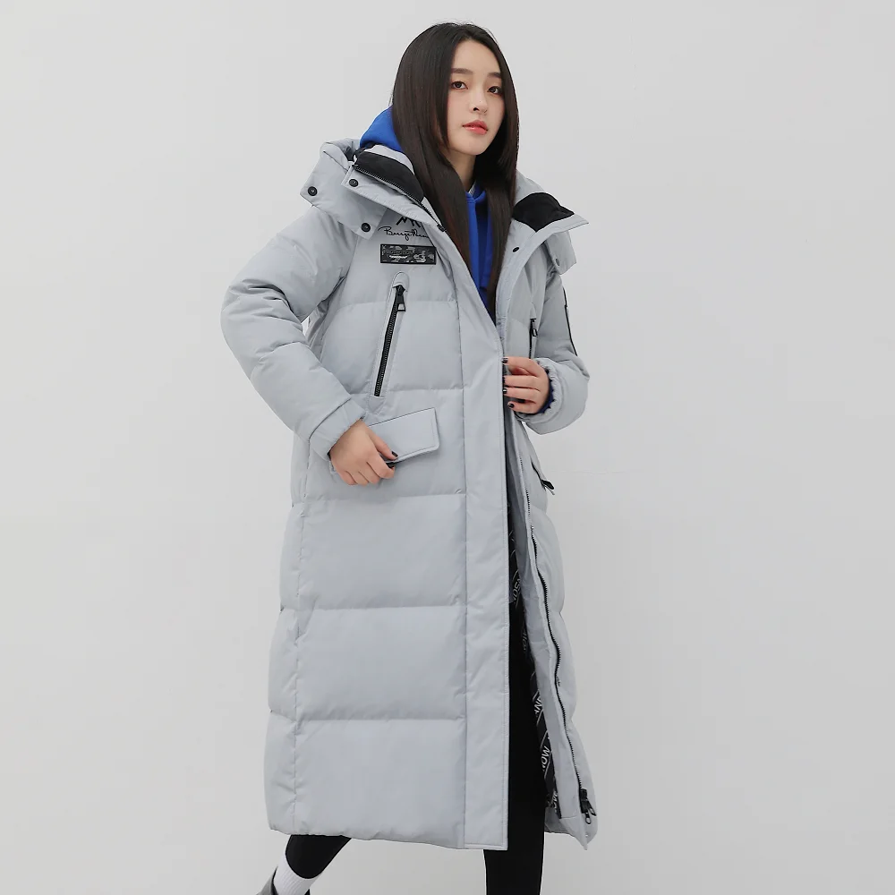 YAYA 2021 Women\'s 90% Down Jacket Hooded WindBreak Waterproof Thick Fabric Long Winter Overcoat Stand Collar Padded Parka