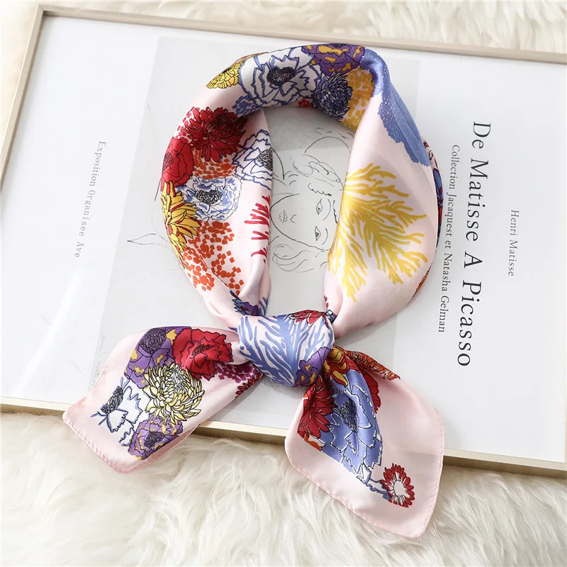 New Women Silk Scarf Square Foulard Lady's Neck Hair Scarves Flower and Animal Printed Head Kerchief Fashion Girl Hair Scarfs